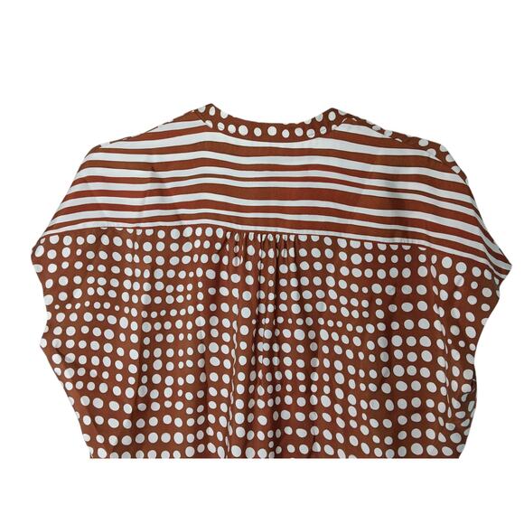 Loro Piana 100% Silk Polka Dot Blouse Rust White Dot Print Italy Size 42 - Picture 7 of 10